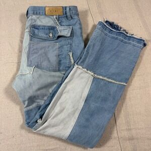 mnml Patchwork Denim Jeans Mens 36 Blue Distressed Raw Edge Straight
